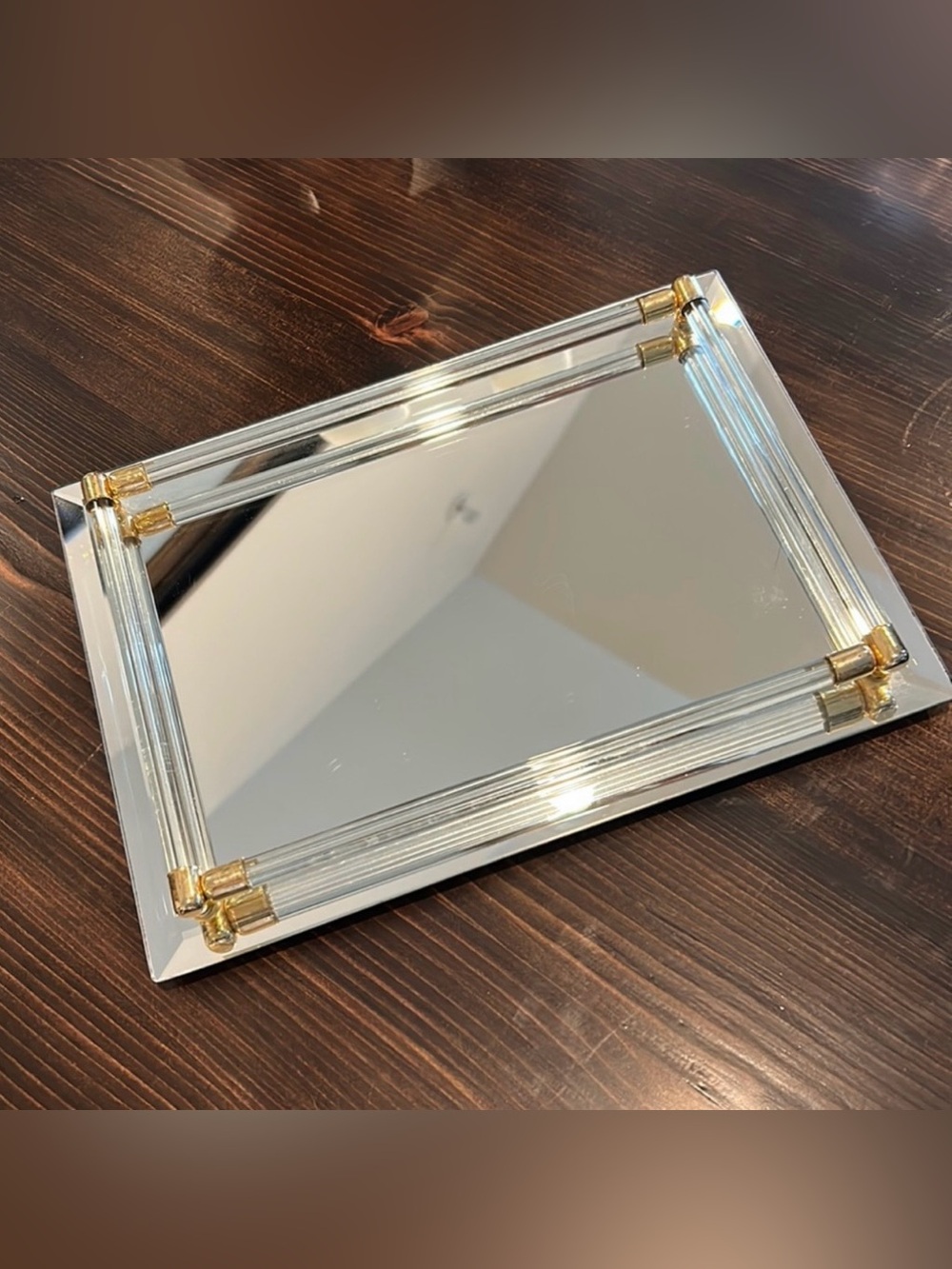 Vintage 70’s Regency Mirror Gold Bar Vanity or Barware Tray.